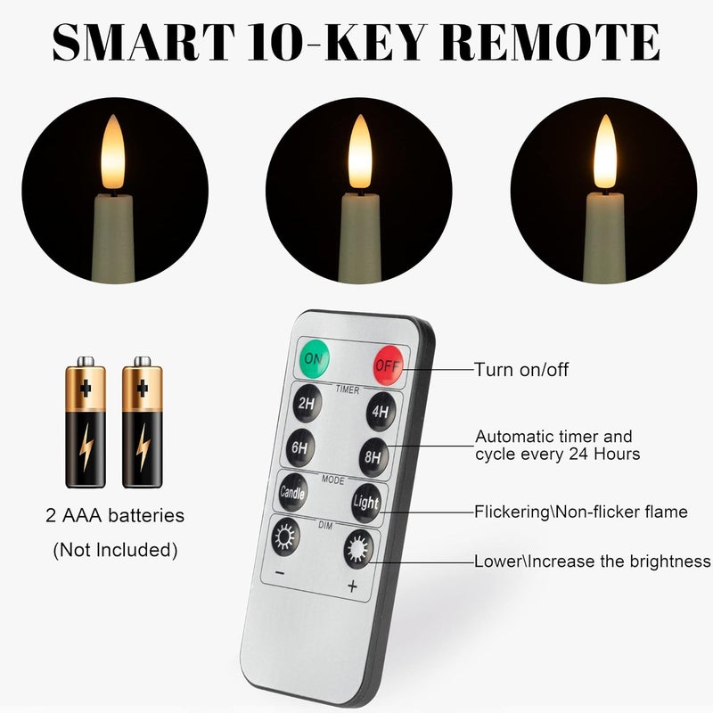AFINETH Flameless Taper Candles with 3D Wick, 9.6" Real Wax LED Candles with Remote and Timer, 3 Pack Flickering Candlesticks Battery Operated, Classic Tall Taper Candles for Home, Wedding, Party, Ivory - Image 3
